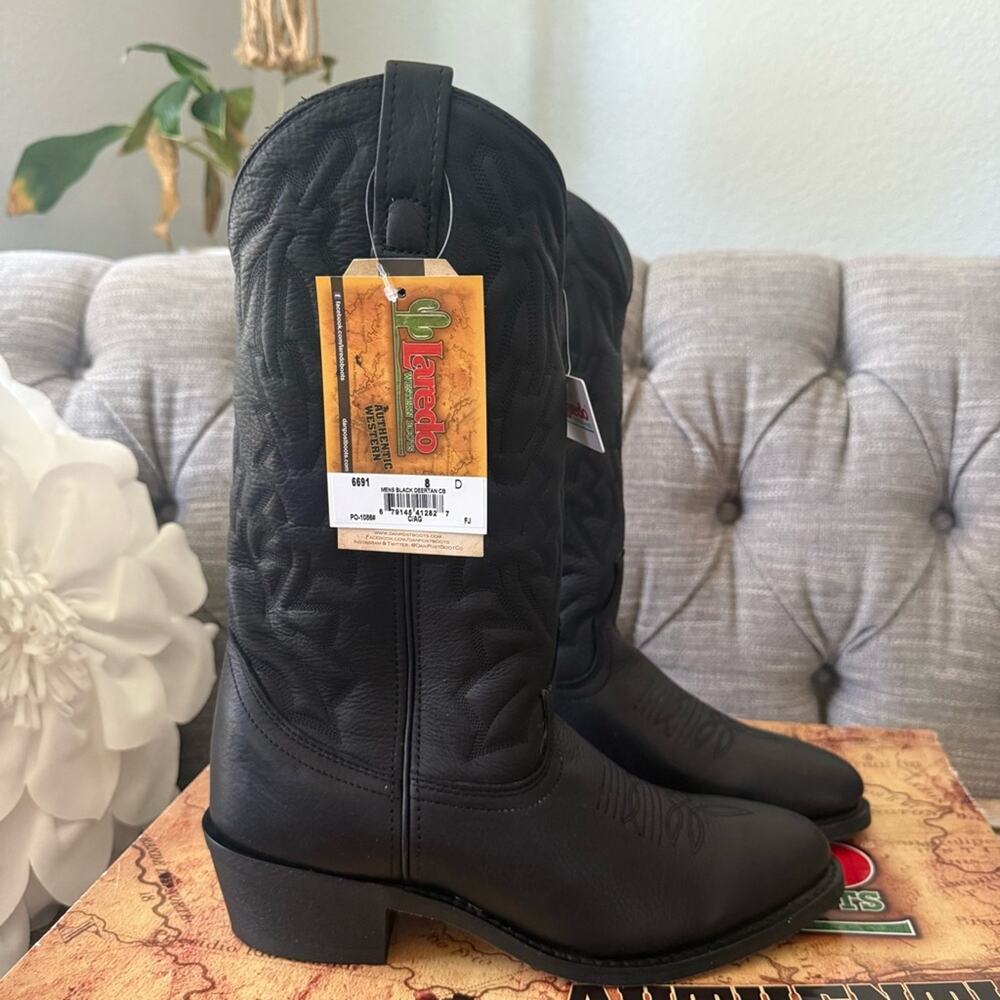 Laredo Black Leather Western Cowboy Boots NEW men’s 8D